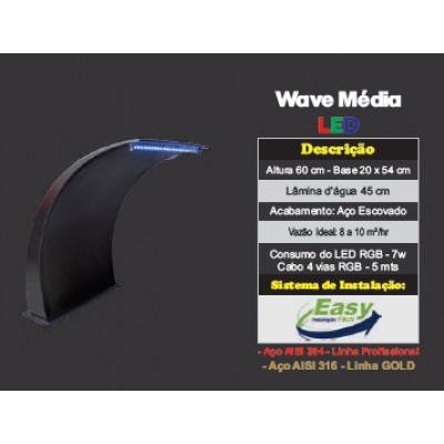 Cascata Para Piscinas Modelo Wave Média Aço Inox 316 Com Led